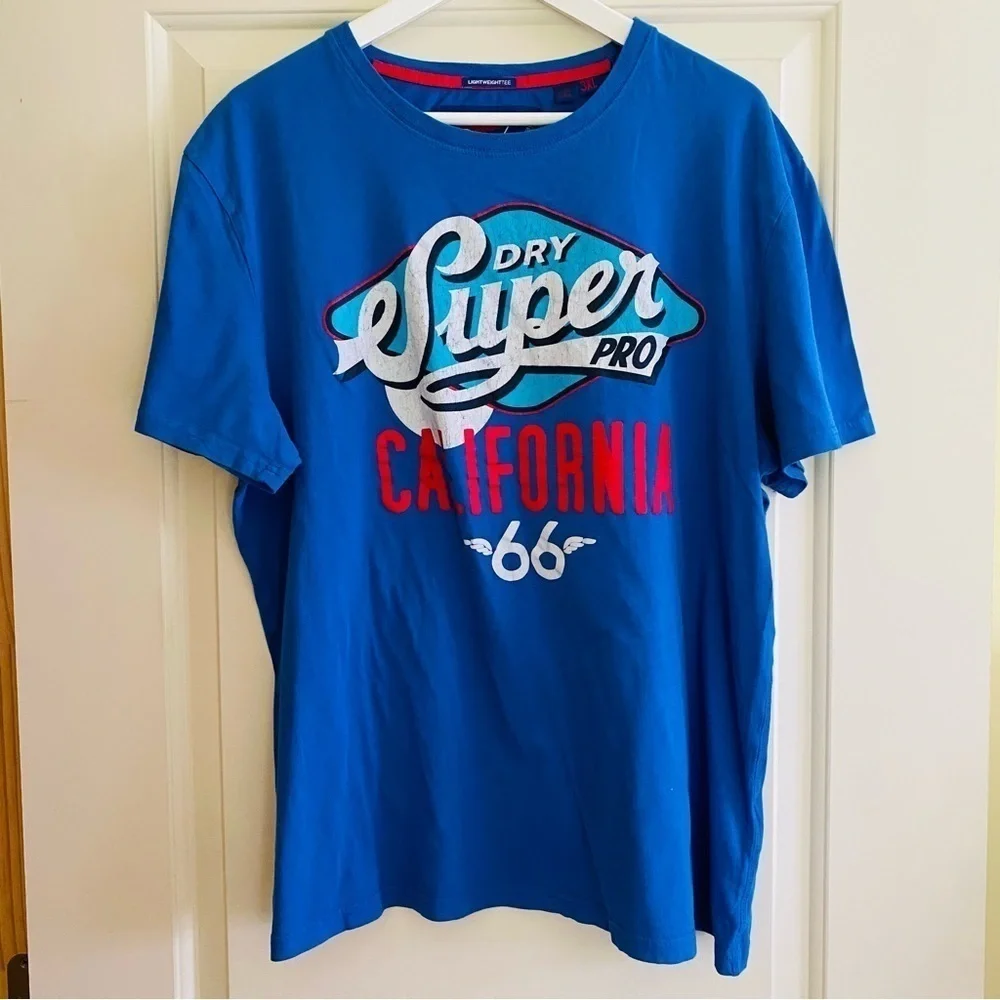 Superdry short sleeve California 66 t-shirt in blue size LARGE